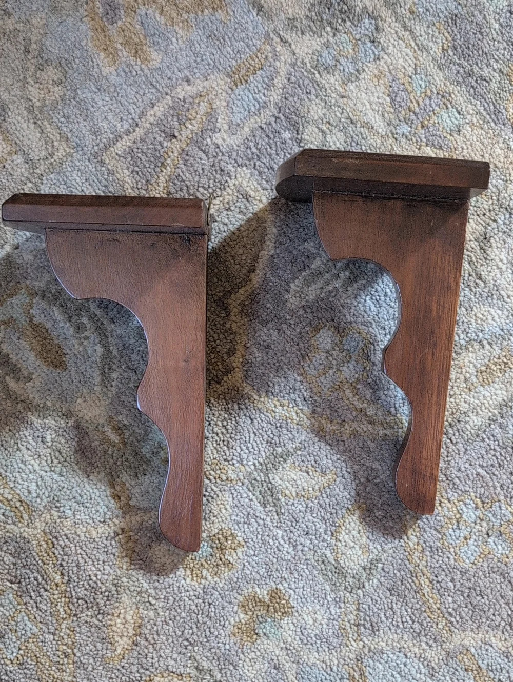 Vintage Wooden Wall Shelf Bracket Pair - Brown